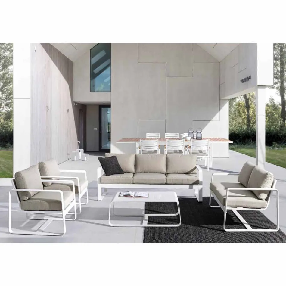 2 Seater Outdoor Sofa in Aluminum with Fabric Cushions - Mirea Viadurini