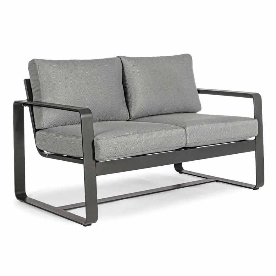 2 Seater Outdoor Sofa in Aluminum with Fabric Cushions - Mirea Viadurini