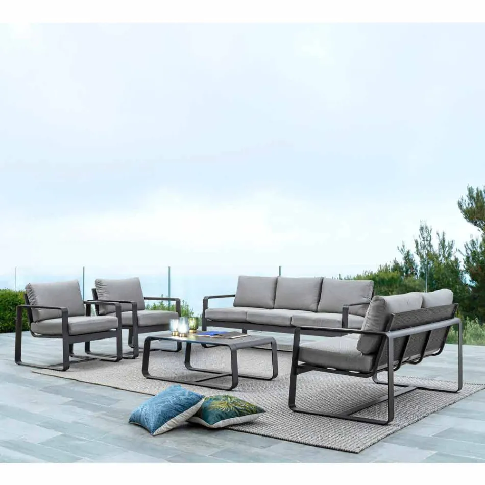 2 Seater Outdoor Sofa in Aluminum with Fabric Cushions - Mirea Viadurini