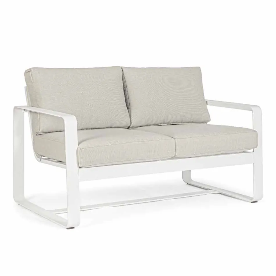 2 Seater Outdoor Sofa in Aluminum with Fabric Cushions - Mirea Viadurini