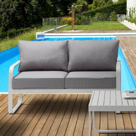 2-Seater Outdoor Sofa in Aluminum and Cushions Covered in Polyester - Avoir Viadurini
