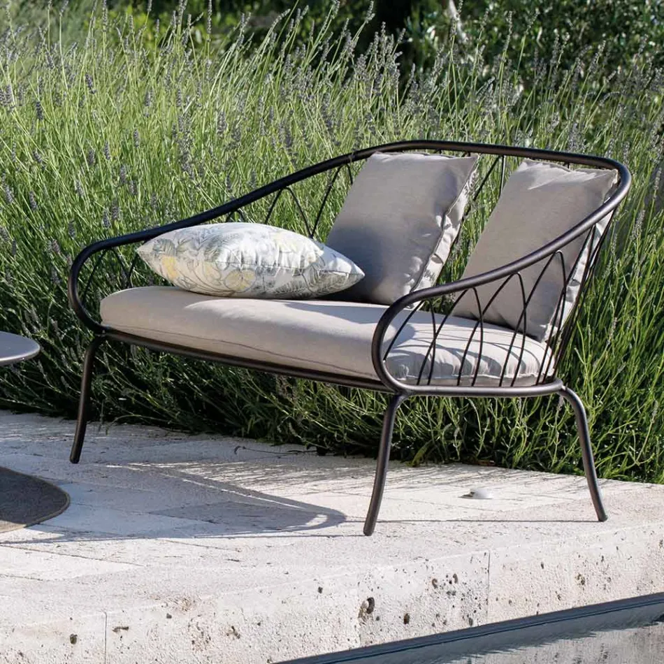 2 Seater Garden Sofa in Metal and Cushion Made in Italy - Fontana Viadurini