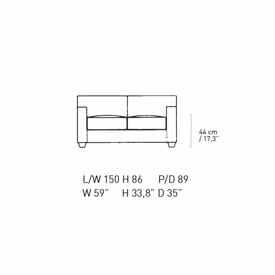 2 Seater Leather Sofa with Walnut Wood Feet Made in Italy - Alessandria Viadurini