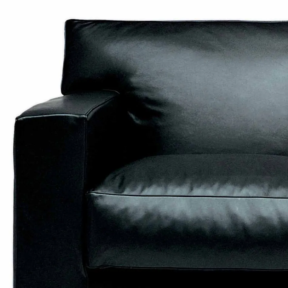 2 Seater Leather Sofa with Walnut Wood Feet Made in Italy - Alessandria Viadurini