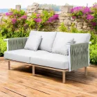 2 Seater Sofa in Teak, Rope Weaving and Cushions - Bellatrix Viadurini