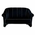 2 Seater Sofa in Black Velvet with Contrast Stitching Made in Italy - Caster Viadurini