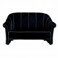 2 Seater Sofa in Black Velvet with Contrast Stitching Made in Italy - Caster