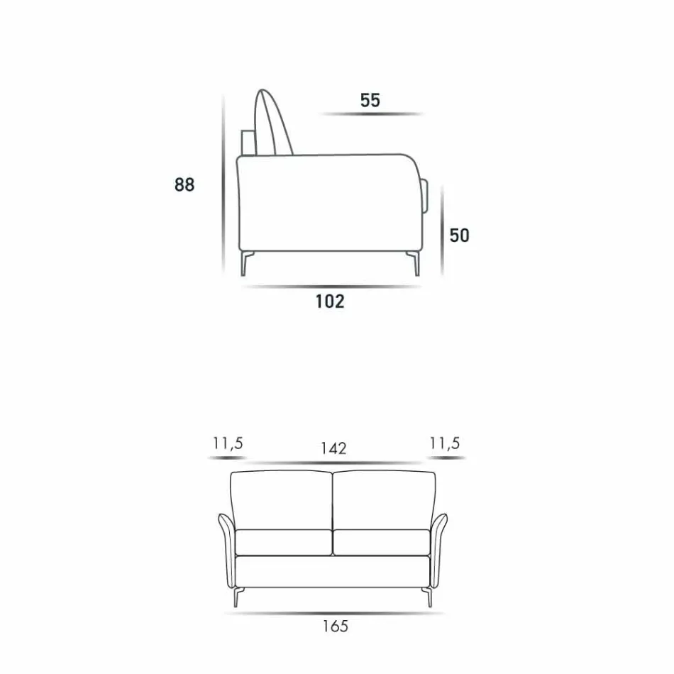 Sofa 2 seats maxi L.165cm faux leather / fabric made in Italy Erica Viadurini