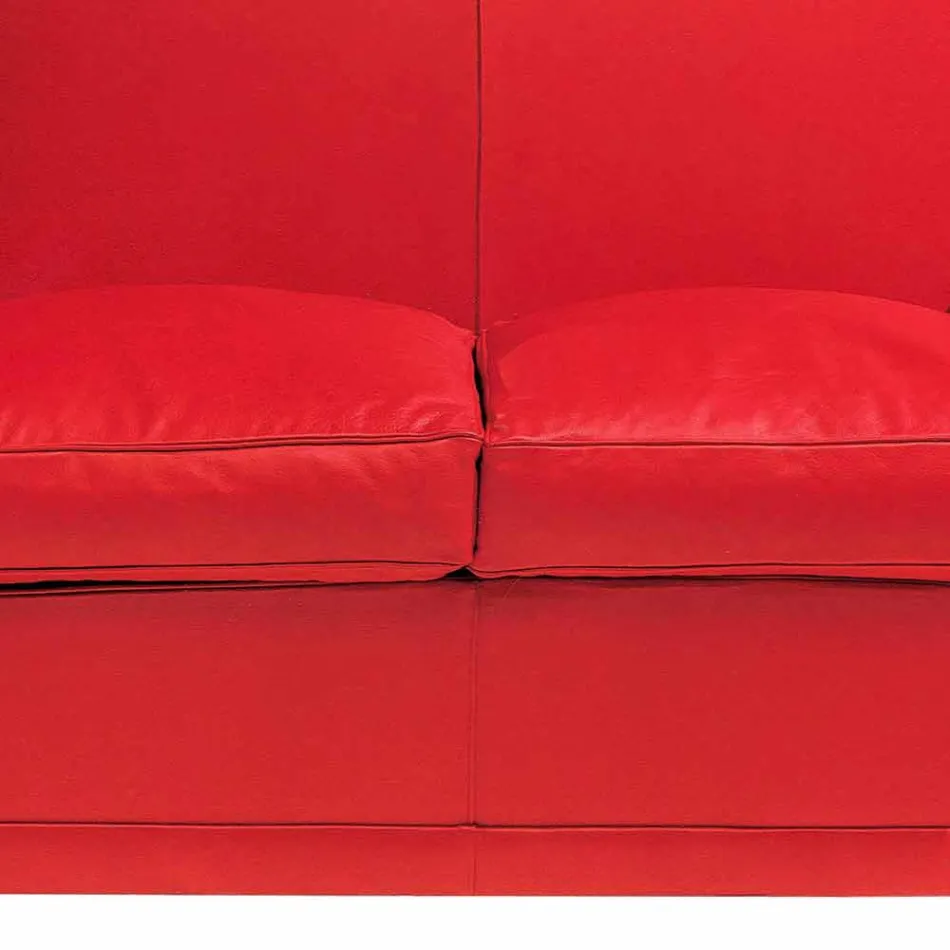 2 Seater Sofa Covered in Leather with Lacquered Feet Made in Italy - Pegolo Viadurini