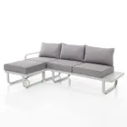3 Seater Sofa with Aluminum Garden Pouf and Gray Cushions - Avoir Viadurini