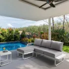 3 Seater Sofa with Aluminum Garden Pouf and Gray Cushions - Avoir Viadurini