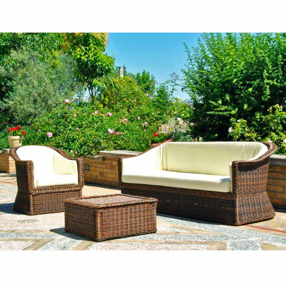 3 seater outdoor polyethylene braided in Oslo hand Viadurini