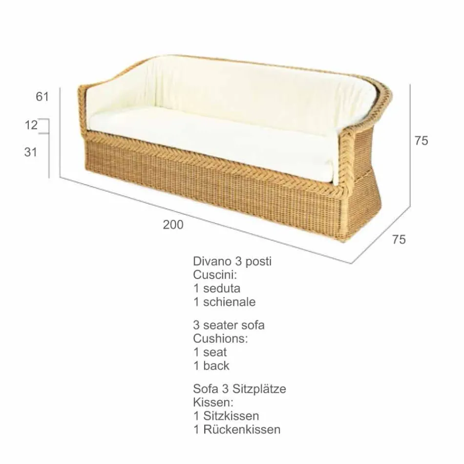 3 seater outdoor polyethylene braided in Oslo hand Viadurini