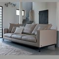 3-Seater Living Room Sofa in Leather, Wood and Metal Made in Italy - Bizzarro