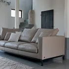 3-Seater Living Room Sofa in Leather, Wood and Metal Made in Italy - Bizzarro Viadurini