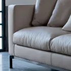 3-Seater Living Room Sofa in Leather, Wood and Metal Made in Italy - Bizzarro Viadurini