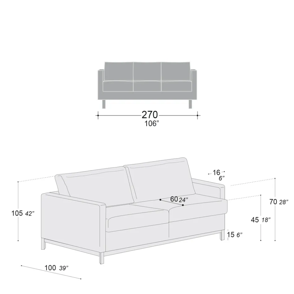 3-Seater Living Room Sofa in Leather, Wood and Metal Made in Italy - Bizzarro Viadurini