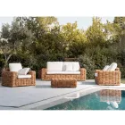 3 Seater or Maxi Garden Sofa in Natural Rattan with Cushions - Keira Viadurini