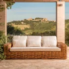3 Seater or Maxi Garden Sofa in Natural Rattan with Cushions - Keira Viadurini