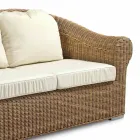 3 Seater Outdoor Sofa in Synthetic Rattan and White or Ecru Fabric - Yves Viadurini