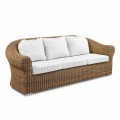 3 Seater Outdoor Sofa in Synthetic Rattan and White or Ecru Fabric - Yves