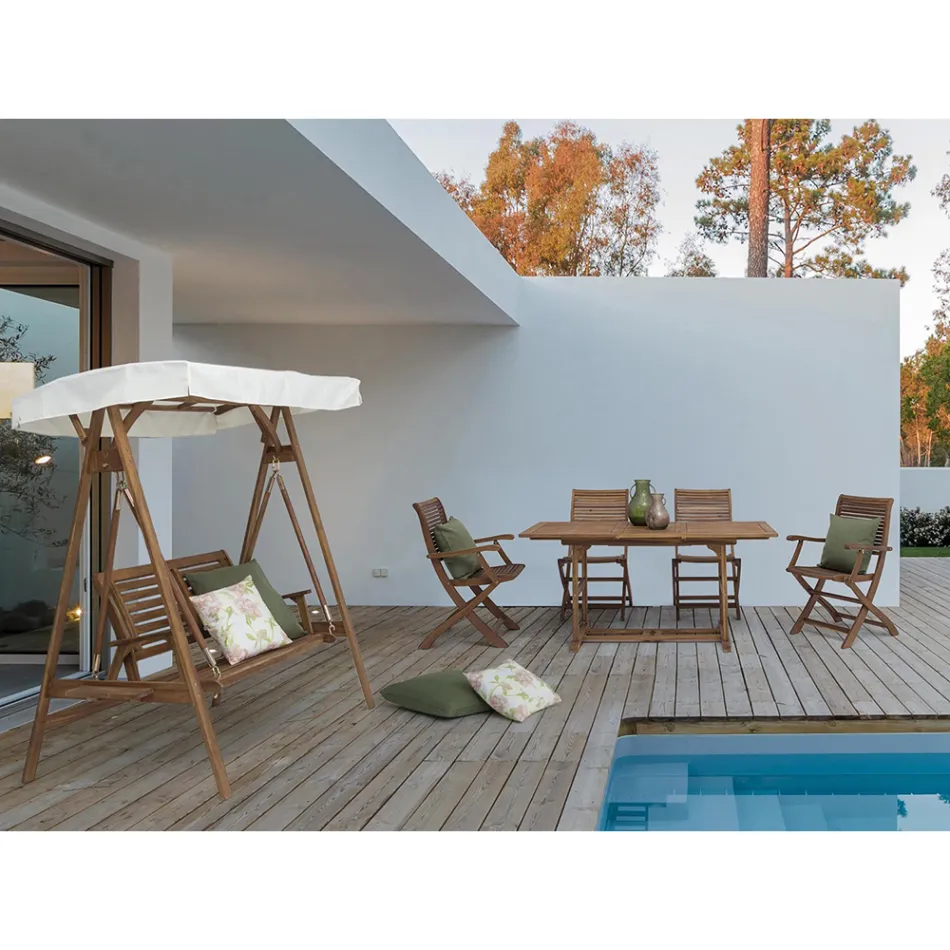 2 Seater Rocking Garden Sofa in Acacia Wood with White Canvas - Roxen Viadurini