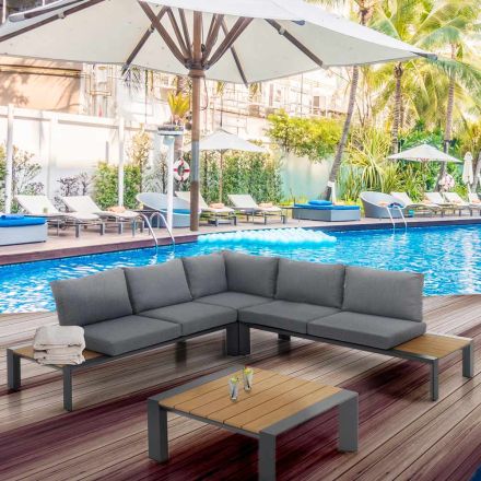 Corner Sofa with Coffee Table for Outdoors and Indoors in Aluminum - Mettre Viadurini