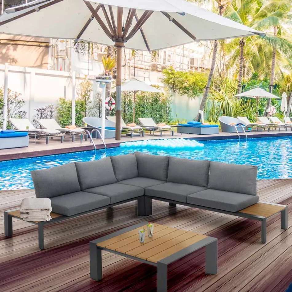 Corner Sofa with Coffee Table for Outdoors and Indoors in Aluminum - Mettre Viadurini