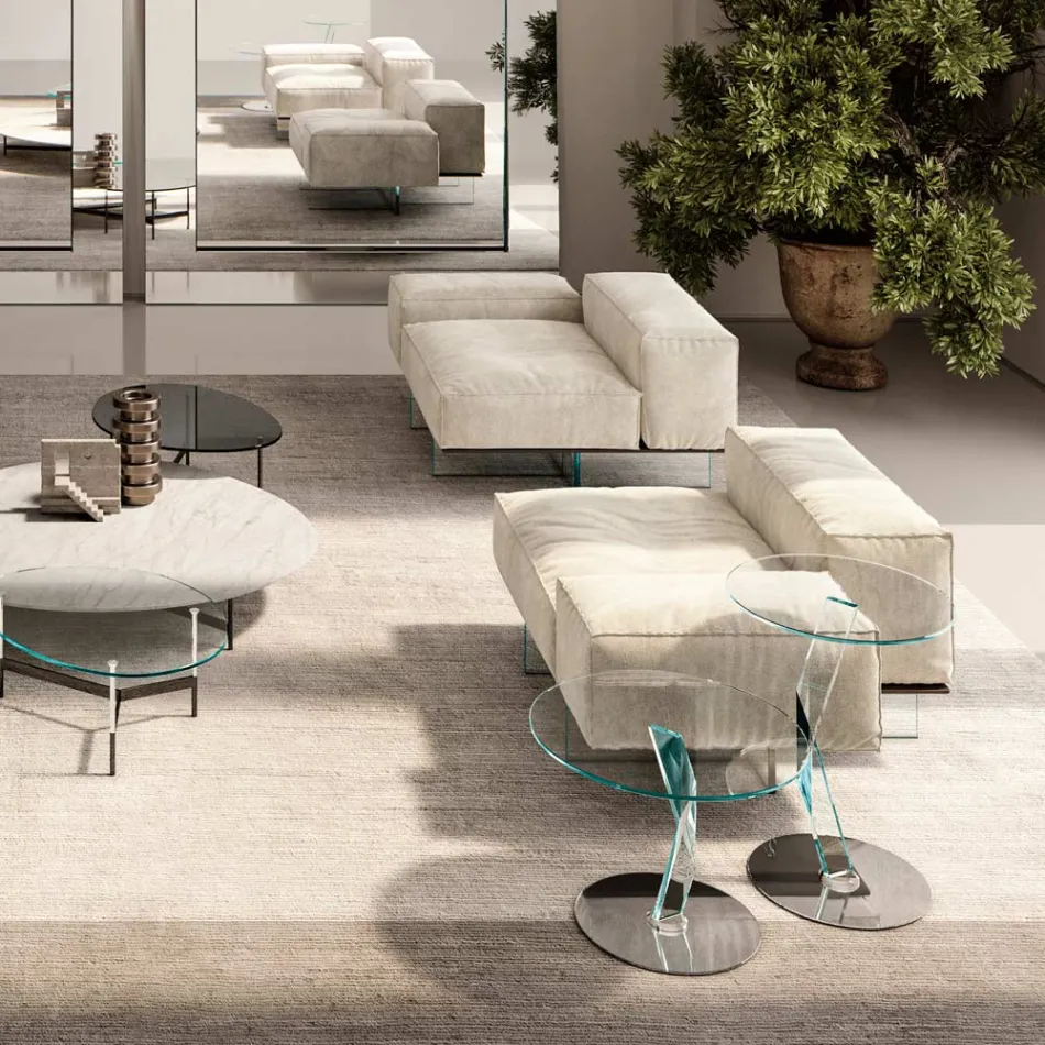 Right Corner Sofa with Base in Extra-clear Glass Made in Italy - Rory Viadurini