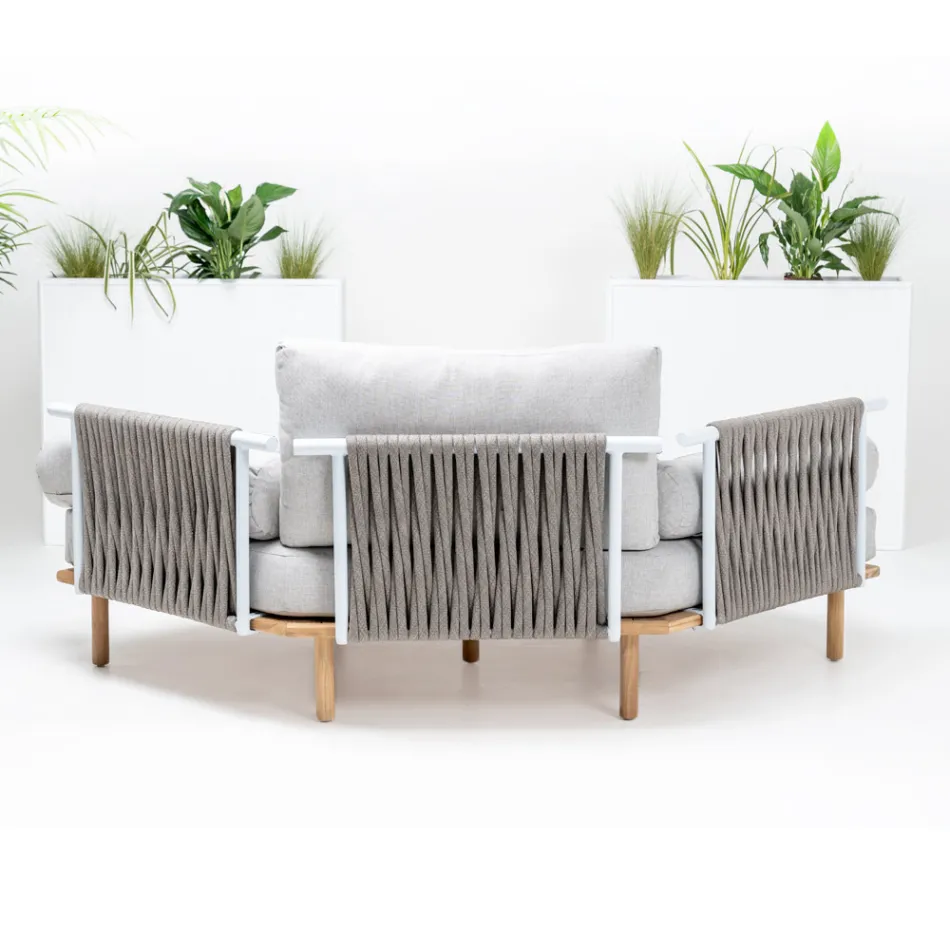 Hexagonal Garden Corner Sofa in Teak and Rope - Bellatrix Viadurini
