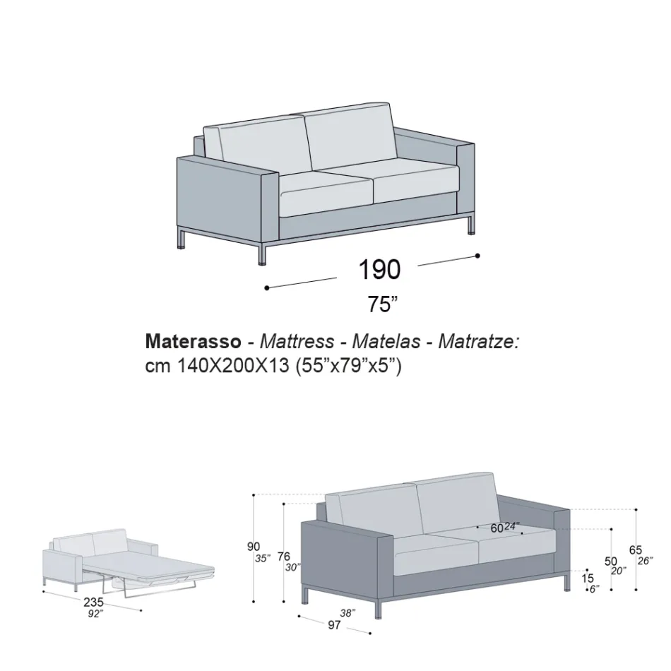 Sofa with Bed Opening in Metal and Polyurethane Made in Italy - Folle Viadurini