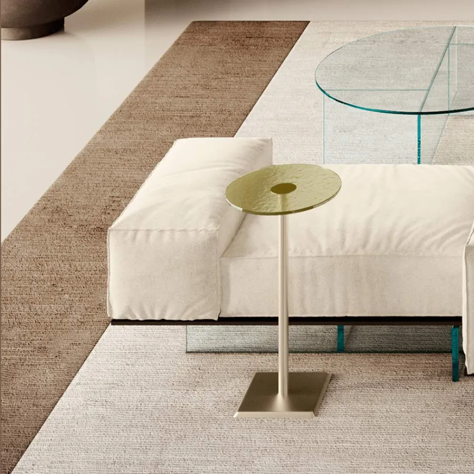 Sofa with Extra-clear Glass Base and Fabric Seat Made in Italy - Rory Viadurini