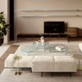 Sofa with Extra-clear Glass Base and Fabric Seat Made in Italy - Rory