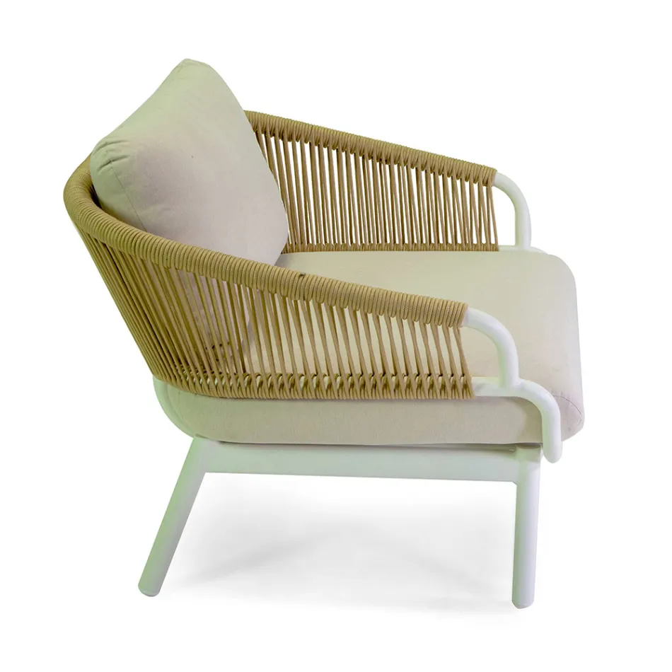 Sofa with Armchairs and Coffee Table in White Aluminum for the Garden - Tenda Viadurini