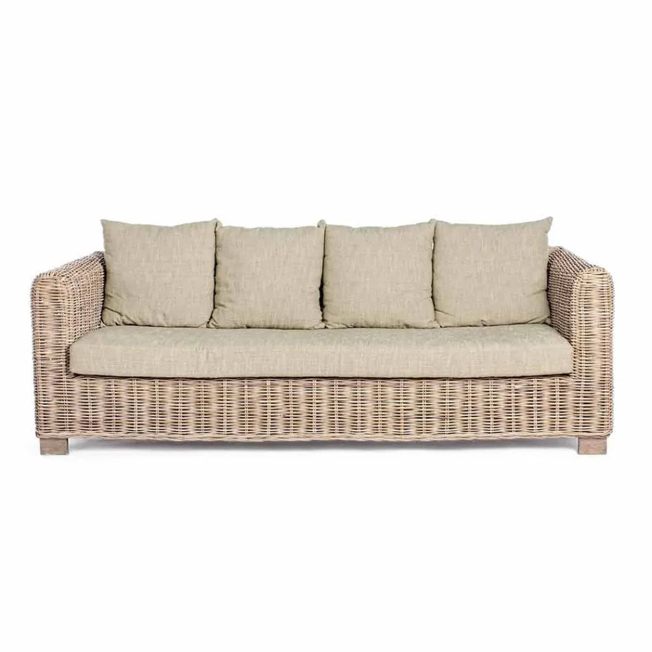 Homemotion - Ceara 3 Seater Design Outdoor Sofa in Wood and Rattan Viadurini