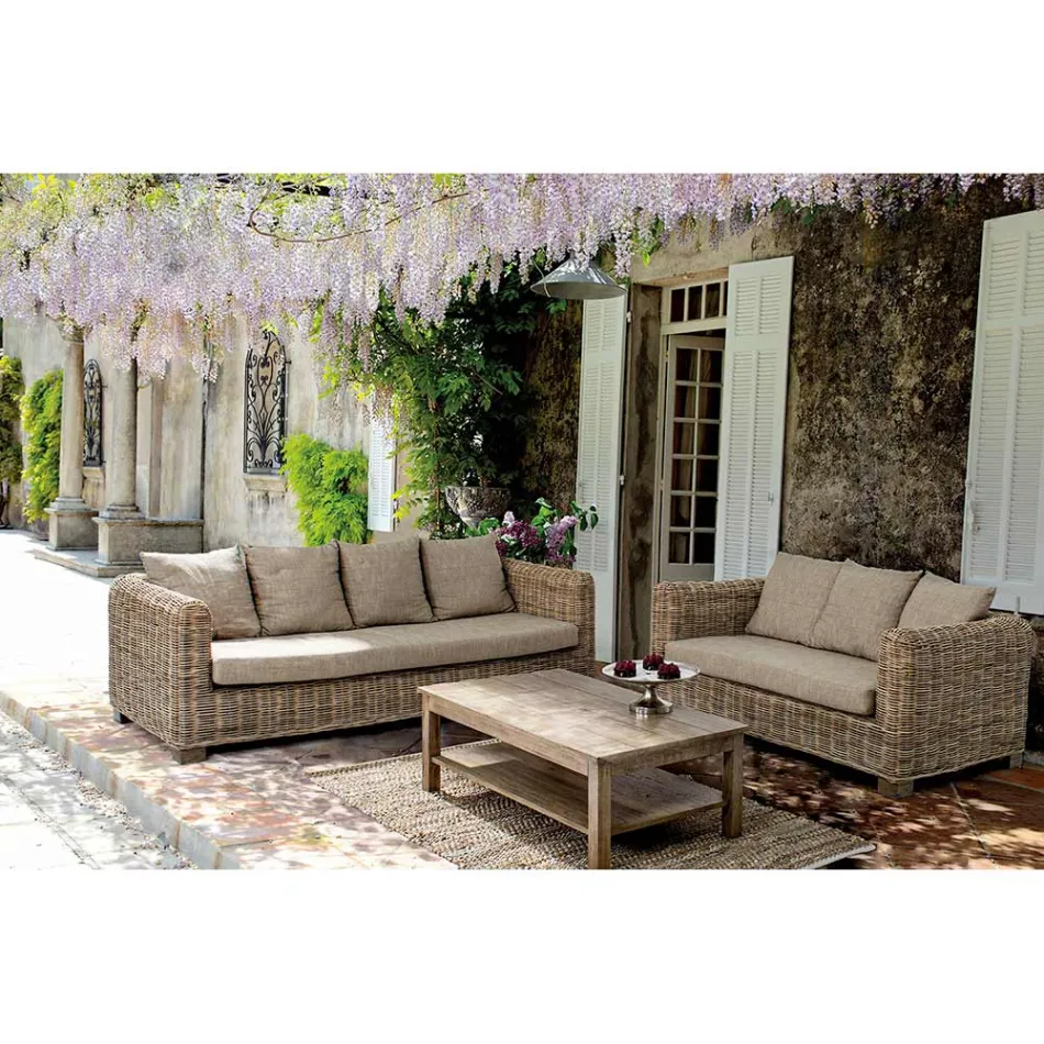 Homemotion - Ceara 3 Seater Design Outdoor Sofa in Wood and Rattan Viadurini