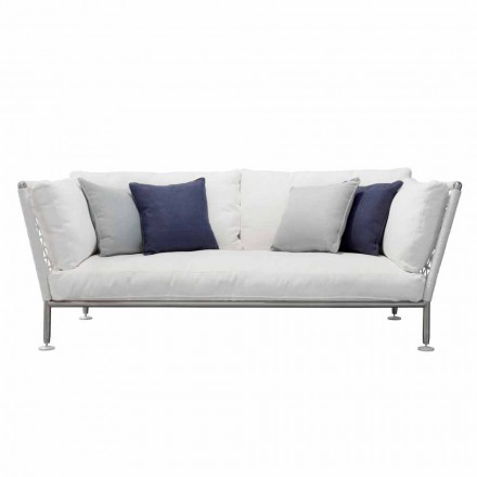 Outdoor Sofa in Steel and Woven PVC White Cushions - Ontario6 Viadurini