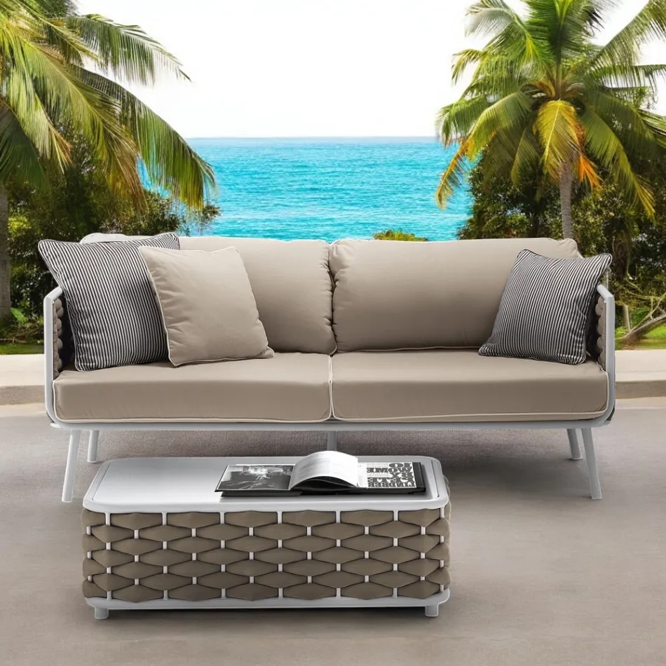Outdoor Sofa in Aluminum and Hand Woven Fabric - Reda Viadurini