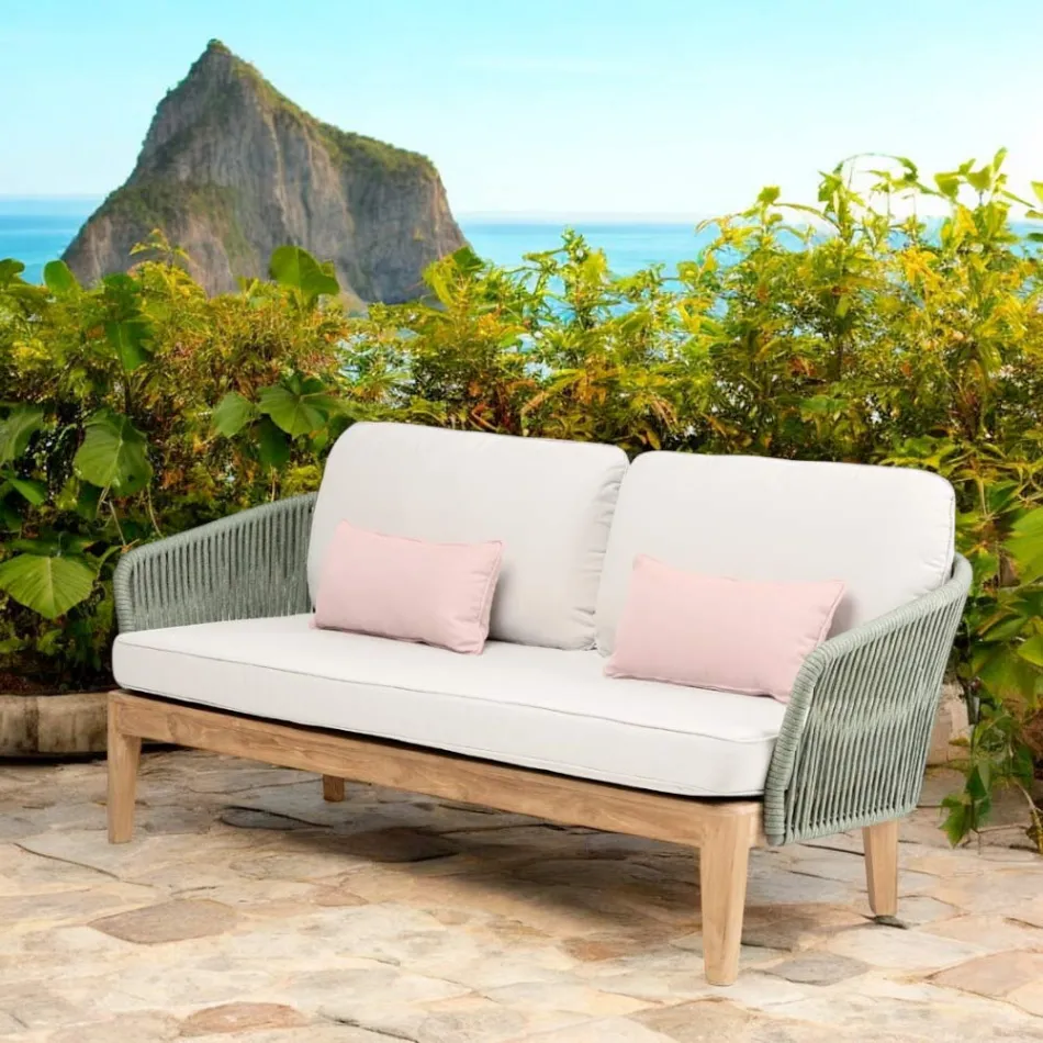 Outdoor Sofa in Teak and Polyethylene Weaving - Jhon Viadurini