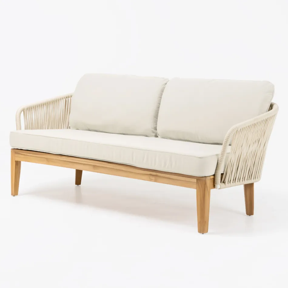 Outdoor Sofa in Teak and Polyethylene Weave - Jhon Viadurini