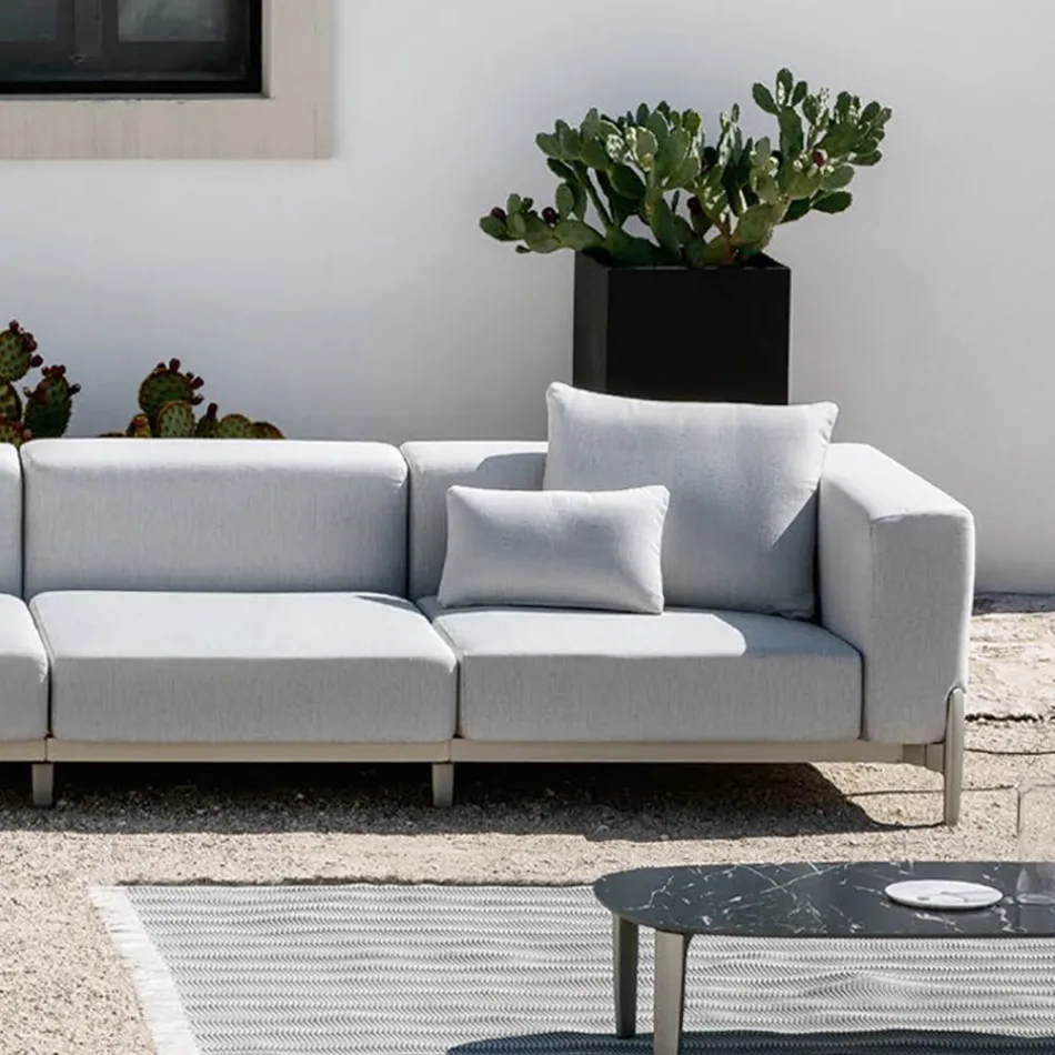 3 Seater Garden Sofa with Chaise Longue in Aluminum and Fabric - Filomena Viadurini