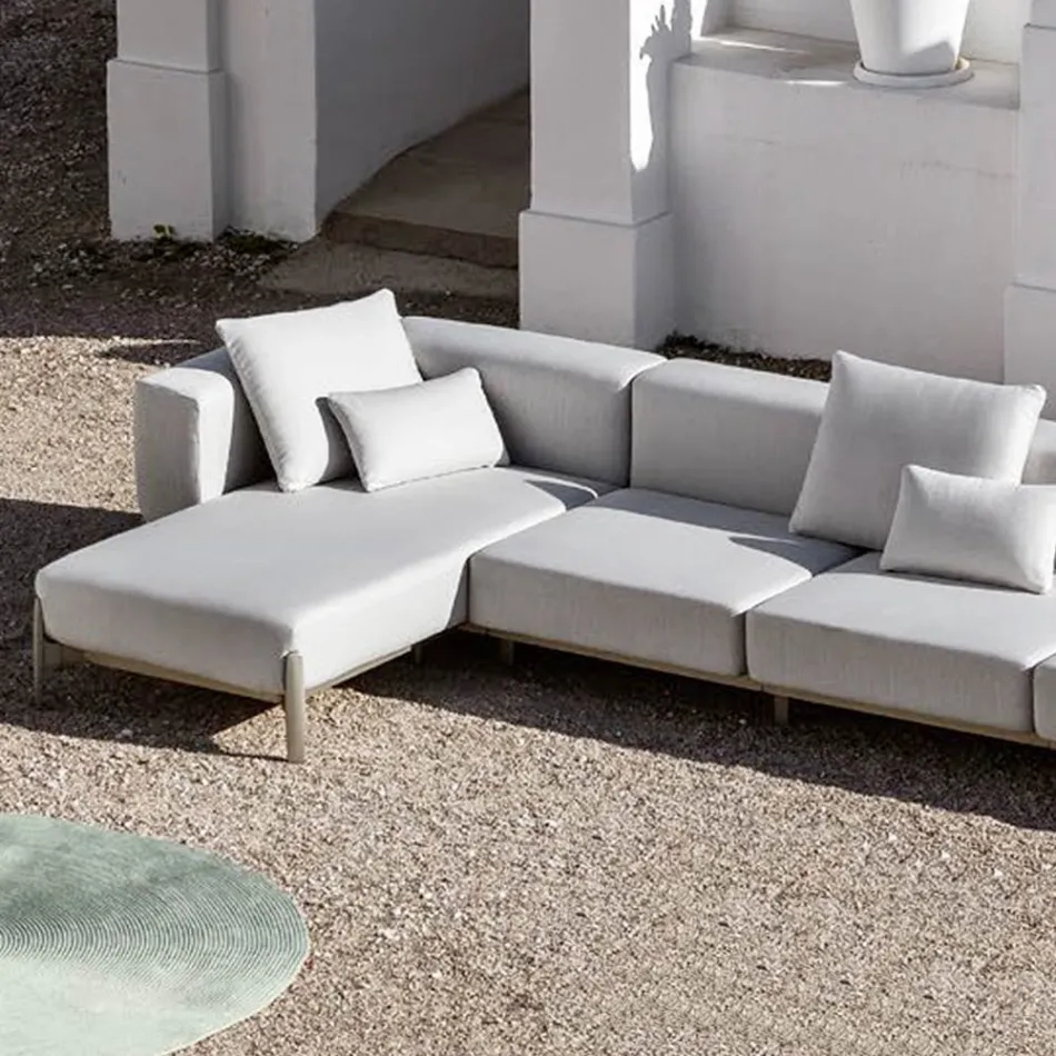 3 Seater Garden Sofa with Chaise Longue in Aluminum and Fabric - Filomena Viadurini