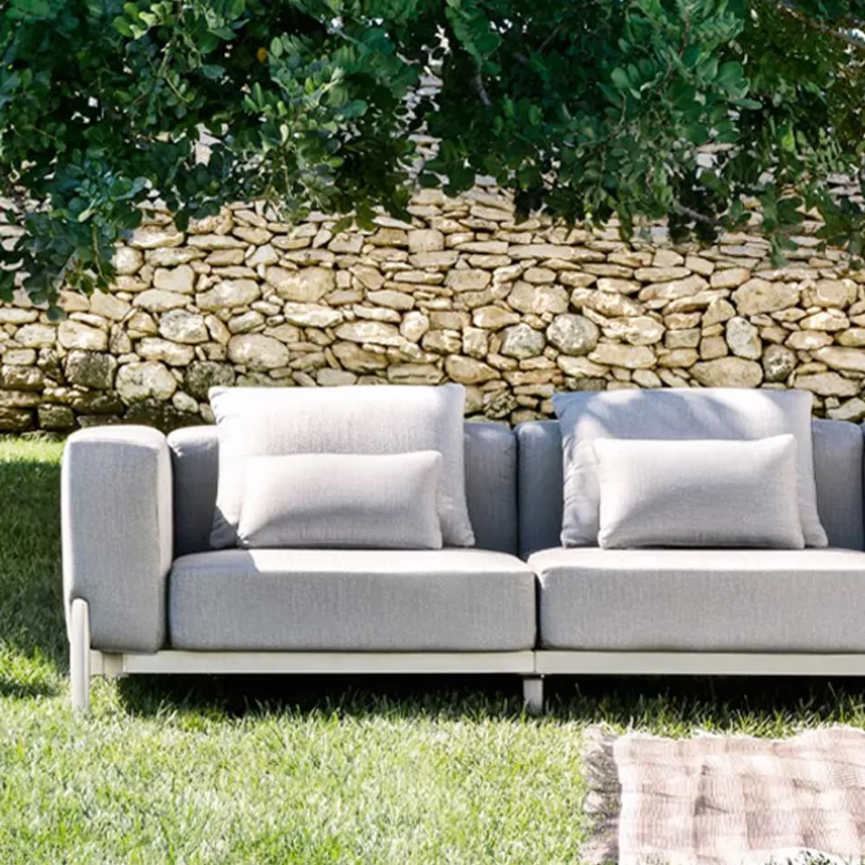3-Seater Garden Sofa with Luxury Pouf in Aluminum and Fabric - Filomena Viadurini