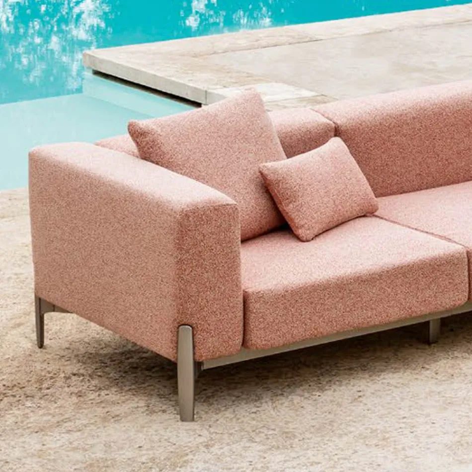 3-Seater Garden Sofa with Luxury Pouf in Aluminum and Fabric - Filomena Viadurini
