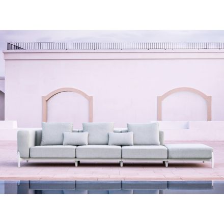 3-Seater Garden Sofa with Luxury Pouf in Aluminum and Fabric - Filomena Viadurini