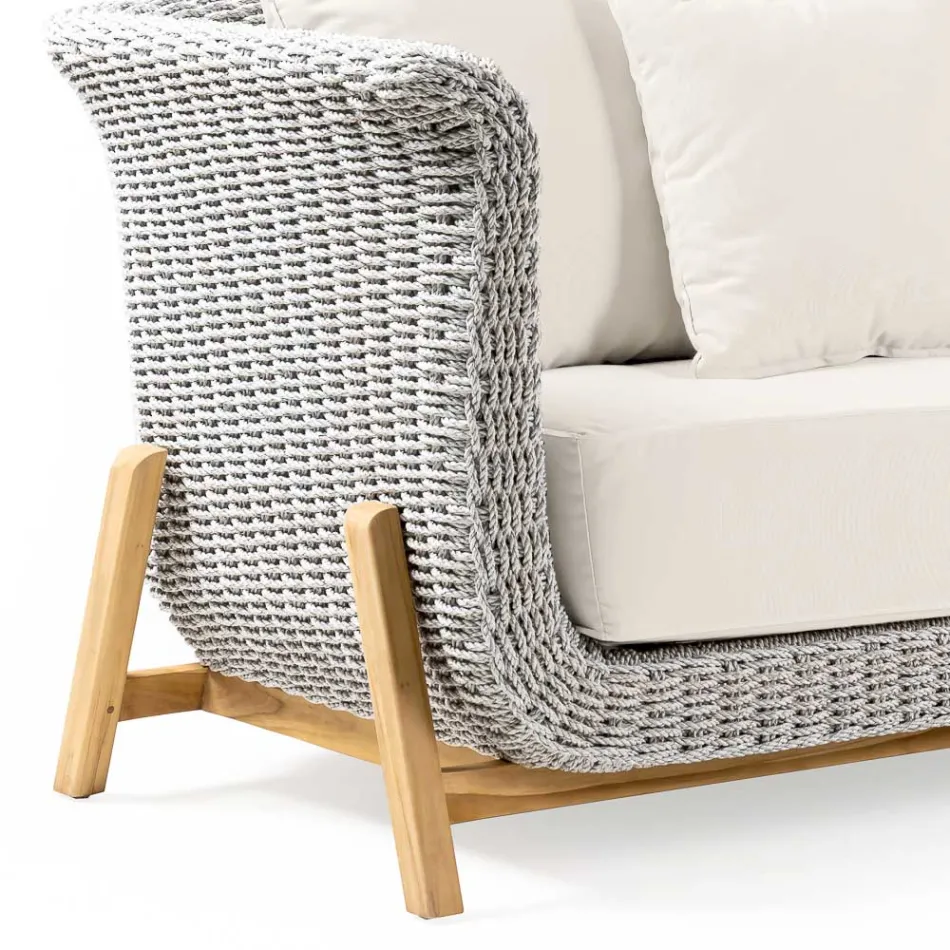 3 Seater Teak and Rope Weave Garden Sofa - Arjuna Viadurini