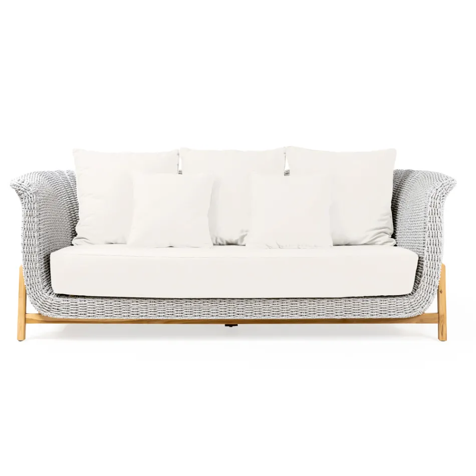 3 Seater Teak and Rope Weave Garden Sofa - Arjuna Viadurini