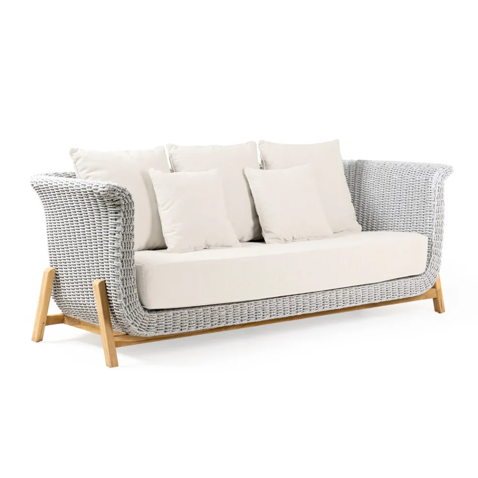 3 Seater Teak and Rope Weave Garden Sofa - Arjuna Viadurini