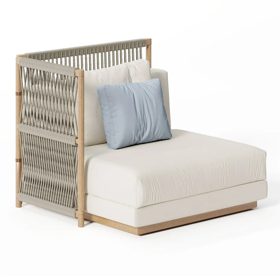 Modular Garden Sofa with Low Wooden Structure Made in Italy - Rubik Viadurini