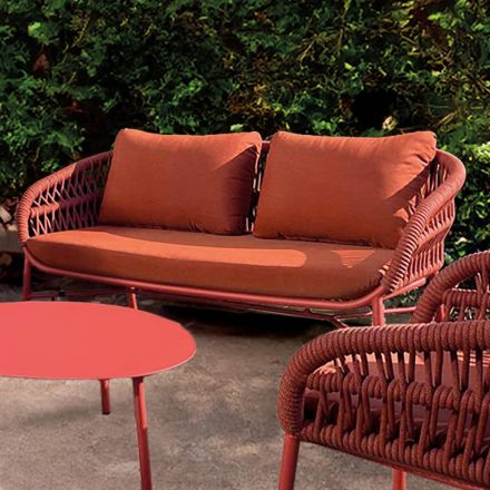 Garden Sofa in Aluminum, Rope and Marsala or White Fabric - Brise Viadurini